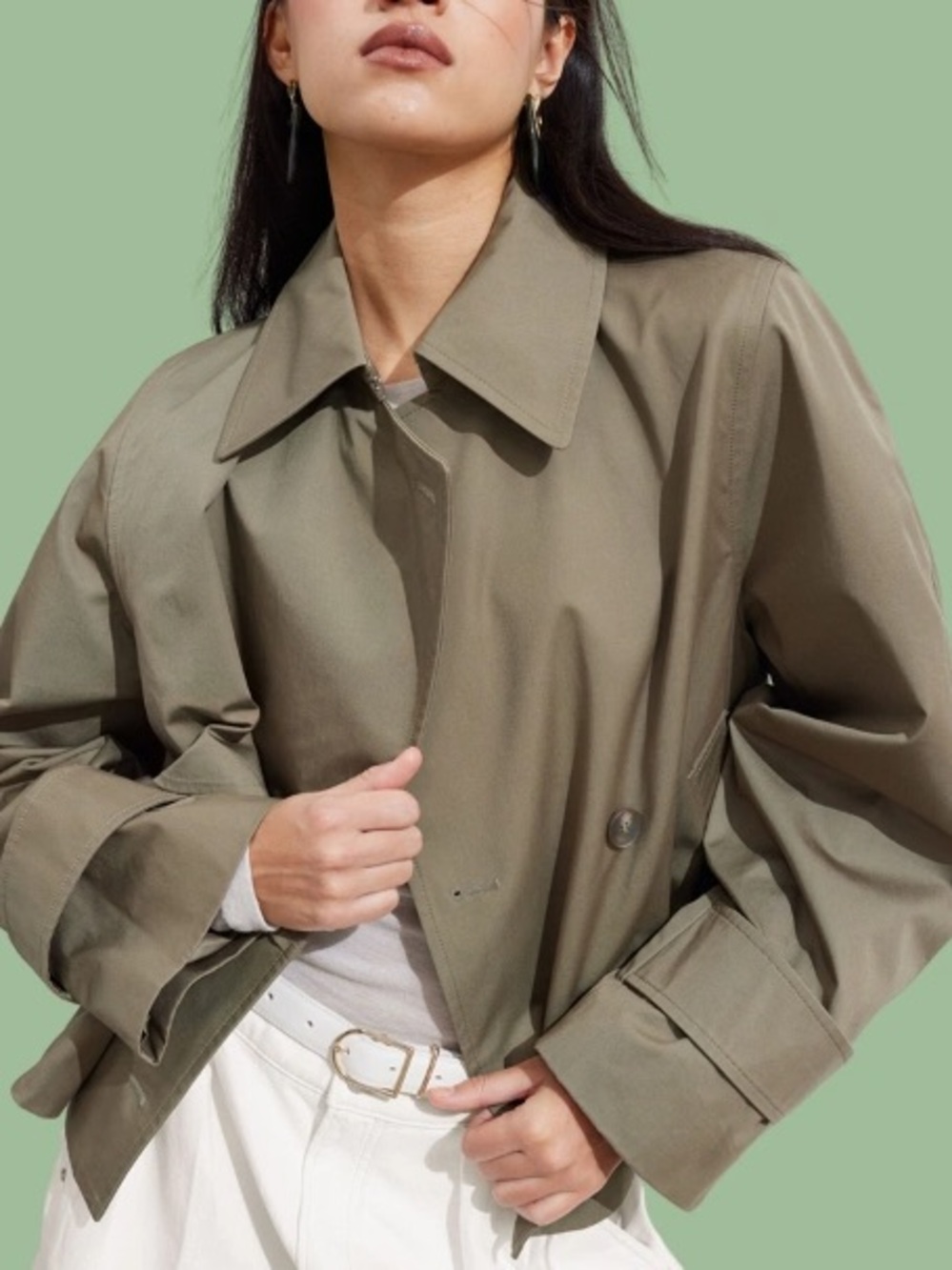 & Other Stories Olive Green Short Trench Coat